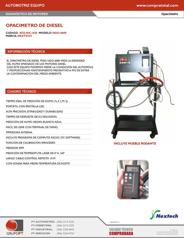 QROTECH - NDO-6000 - ATE-NX-1020 - AUTOMOTRIZ EQUIPO - DIAGNOSTICO AUTOMOTRIZ - OPACIMETROS - OPACIMETRO AUTOMOTRIZ PARA DIESEL CON KIT COMPLETO