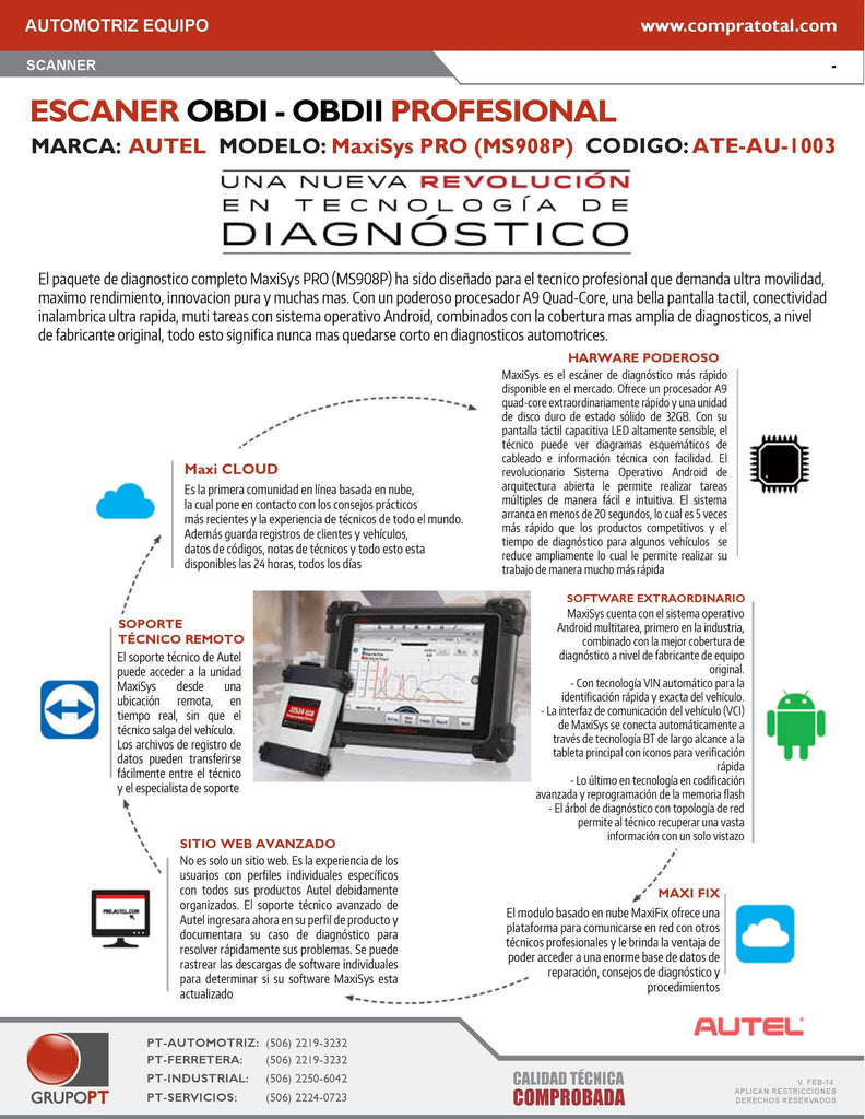 AUTEL - MAXISYSPRO - ATE-AU-1003 - AUTOMOTRIZ EQUIPO - DIAGNOSTICO AUTOMOTRIZ - SCANNERS - SCANNER INALAMBRICO PANTALLA TACTIL DE 9.7"