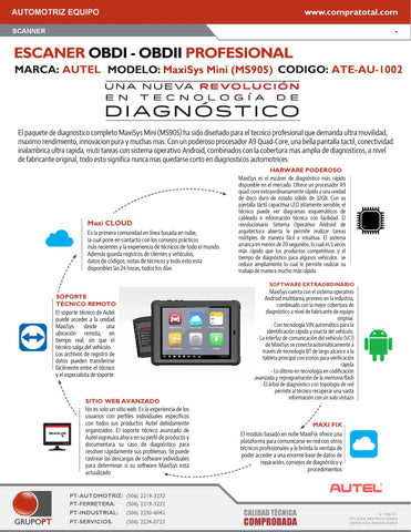 AUTEL - MAXISYSMINI - ATE-AU-1002 - AUTOMOTRIZ EQUIPO - DIAGNOSTICO AUTOMOTRIZ - SCANNERS - SCANNER INALAMBRICO PANTALLA TACTIL DE 7.9"