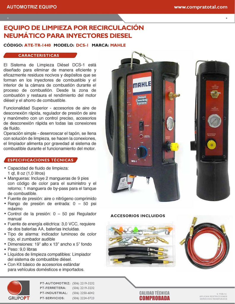 MAHLE - DCS-1 - ATE-TR-1440 - AUTOMOTRIZ EQUIPO - LIMPIADORES DE INYECTORES - LIMPIADORES DE INYECTORES DIESEL - LIMPIADOR DE INYECTORES DIESEL POR RECIRCULACION