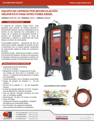 MAHLE - DCS-1 - ATE-TR-1440 - AUTOMOTRIZ EQUIPO - LIMPIADORES DE INYECTORES - LIMPIADORES DE INYECTORES DIESEL - LIMPIADOR DE INYECTORES DIESEL POR RECIRCULACION