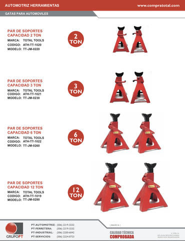 TOTAL TOOLS - JM 0230 - ATH-TT-1021 - AUTOMOTRIZ HERRAMIENTAS - SOPORTES DIVERSOS PARA VEHICULOS - BURRAS O SOPORTES PARA VEHICULOS - SOPORTE VEHICULO 3 TONELADAS 2 PIEZAS