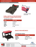 TOTAL TOOLS - JMCP-801L - ATH-TT-1067 -  - CAMILLAS PARA MECANICO -  - CAMILLA PLASTICA PARA MECANICO CON LUZ LED FLEXIBLE