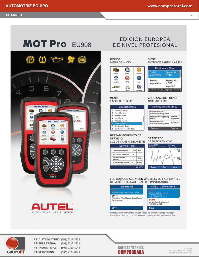 AUTEL - EU908 - ATE-AU-1005 - AUTOMOTRIZ EQUIPO - DIAGNOSTICO AUTOMOTRIZ - SCANNERS - SCANNER PARA AUTOS EUROPEOS AMERICANOS Y ASIATICOS