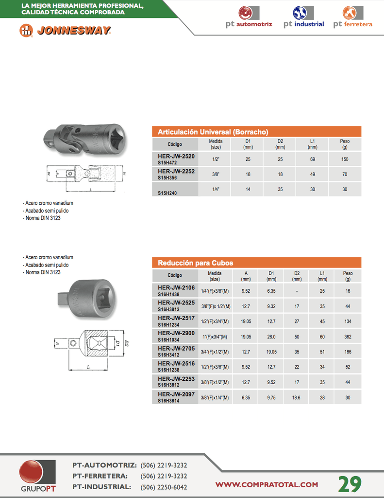 JONNESWAY - S16H3814 - HER-JW-2097 - HERRAMIENTA MANUAL - CUBOS Y ACCESORIOS - REDUCCIONES CROMADAS PARA CUBOS - REDUCTOR HEMBRA 3/8" - MACHO 1/4"