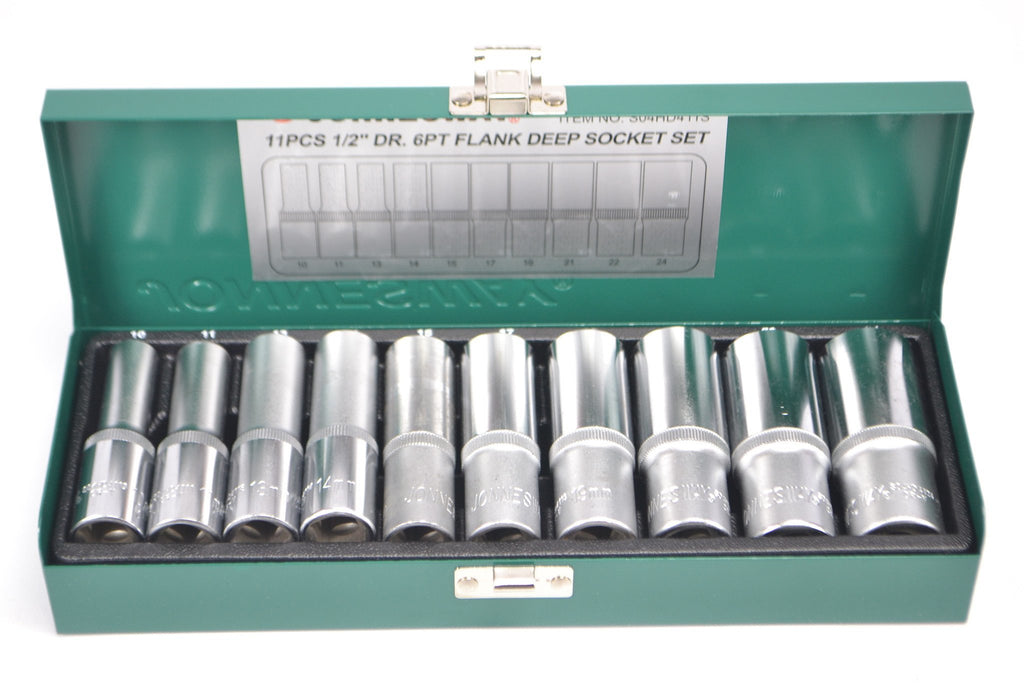 JONNESWAY - S04HD411S - HER-JW-2969 - HERRAMIENTA MANUAL - CUBOS Y ACCESORIOS - JUEGOS DE CUBOS Y ACCESORIOS - JUEGO DE CUBOS ESPIGA 1/2" LARGO 10-24 MM 10 PIEZAS