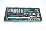 JONNESWAY - S0443157SP - HER-JW-2952 -  - CUBOS Y ACCESORIOS -  - JUEGO DE CUBOS ESPIGA 1/4" Y ESPIGA 3/8" 6 PUNTOS MILIMETRICO 57 PIEZAS CAJA METALICA