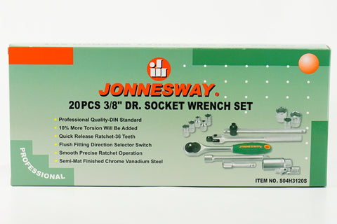 JONNESWAY - S04H3120S - HER-JW-2947 - HERRAMIENTA MANUAL - CUBOS Y ACCESORIOS - JUEGOS DE CUBOS Y ACCESORIOS - JUEGO DE CUBOS ESPIGA 3/8" 6-23 MM 20 PIEZAS