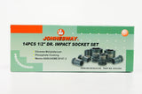 JONNESWAY - S03A4414S - HER-JW-2971 -  - CUBOS Y ACCESORIOS -  - JUEGO DE CUBOS IMPACTO ESPIGA 1/2" 6 PUNTOS 3/8"-1.1/4" 14 PIEZAS