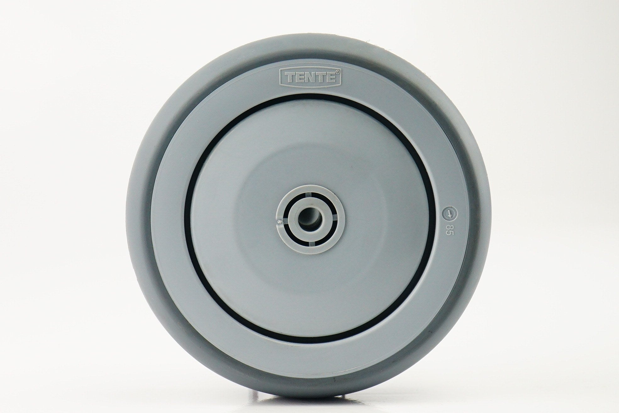RUEDA DE HULE GRIS PARA CARRITO DE SUPERMERCADO - 125 MM, PIN GIRATORIO - 125 MM, PIN GIRATORIO - TENTE - 2370 PIP 125 P30-13 - CRT-TN-1170